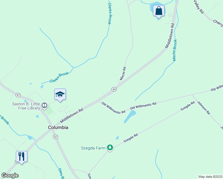 map of restaurants, bars, coffee shops, grocery stores, and more near 130 Connecticut 66 in Columbia