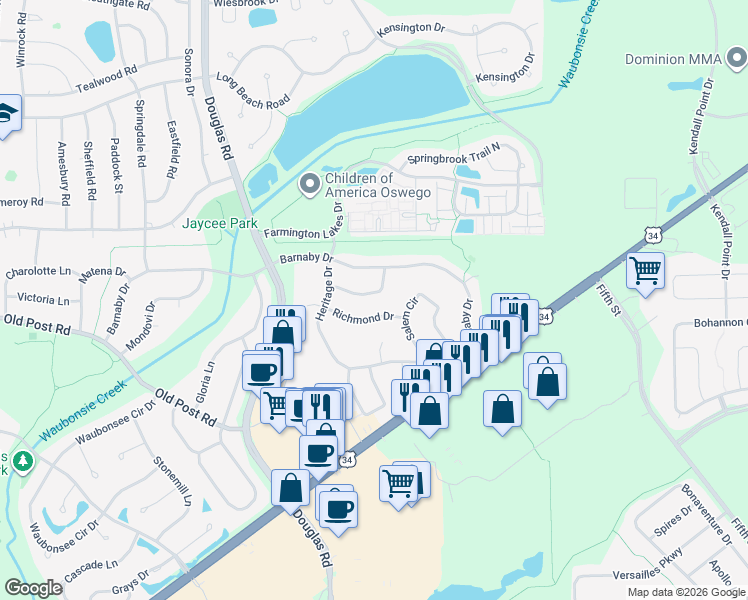 map of restaurants, bars, coffee shops, grocery stores, and more near 712 Cornell Drive in Oswego