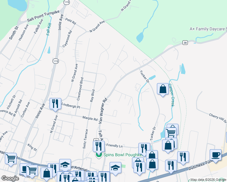 map of restaurants, bars, coffee shops, grocery stores, and more near in Dutchess County