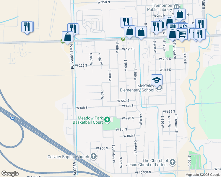 map of restaurants, bars, coffee shops, grocery stores, and more near 793 West 400 South in Tremonton