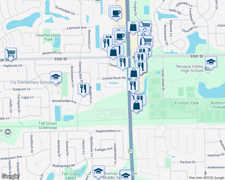 map of restaurants, bars, coffee shops, grocery stores, and more near 3276 Cool Springs Court in Naperville