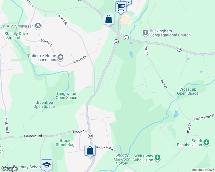 map of restaurants, bars, coffee shops, grocery stores, and more near 20 Sachem Drive in Glastonbury
