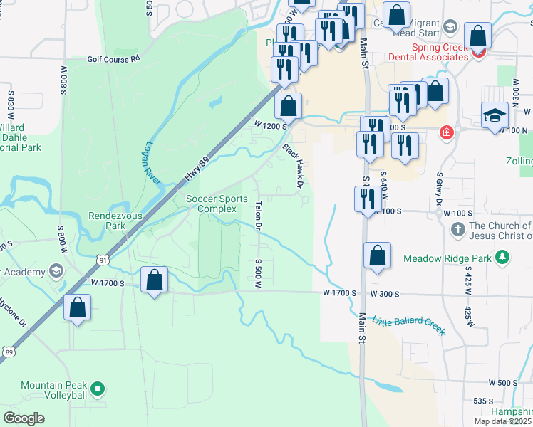 map of restaurants, bars, coffee shops, grocery stores, and more near 229 West 1458 South in Logan