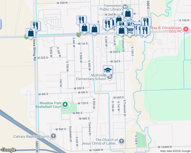 map of restaurants, bars, coffee shops, grocery stores, and more near 320 West 6th South in Tremonton