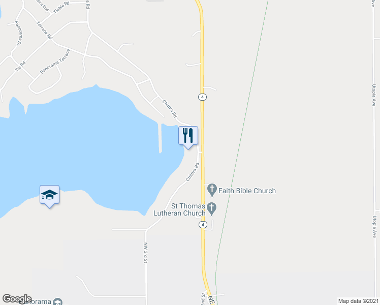 map of restaurants, bars, coffee shops, grocery stores, and more near 5469 Chimra Road in Panora