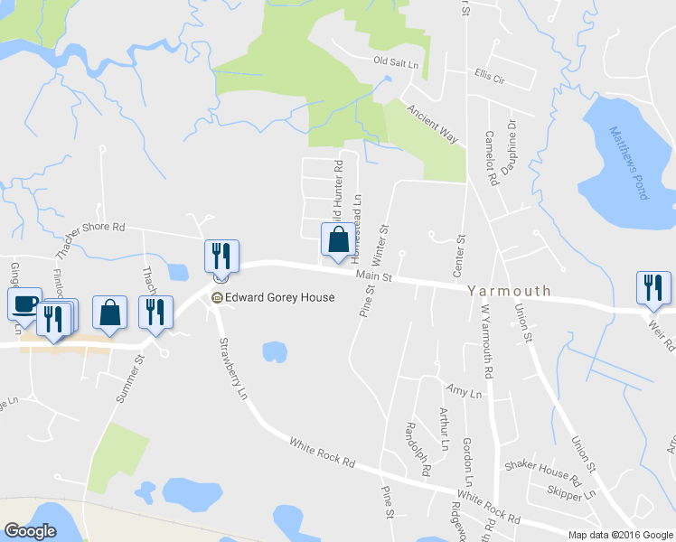 map of restaurants, bars, coffee shops, grocery stores, and more near Rte 6A in Barnstable