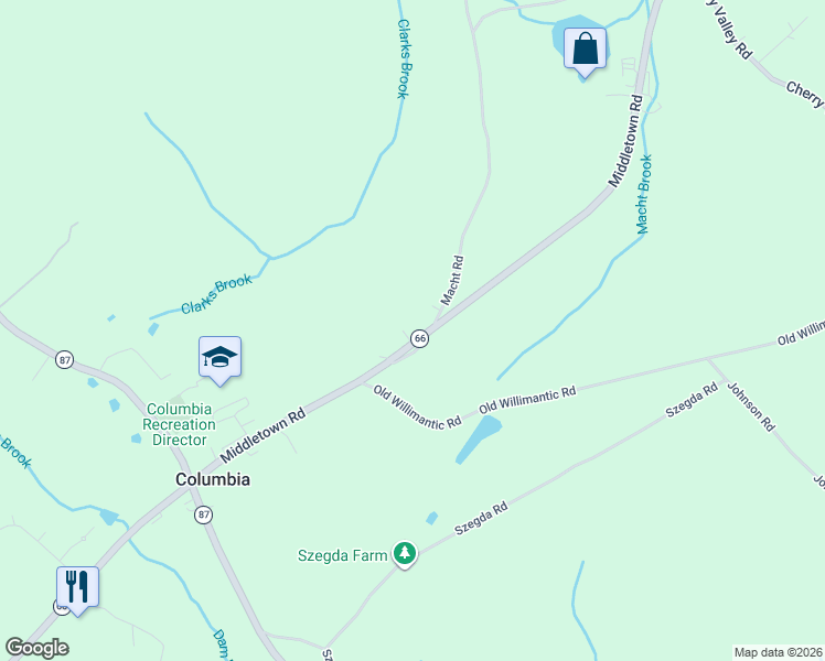 map of restaurants, bars, coffee shops, grocery stores, and more near 124 Route 66 in Columbia