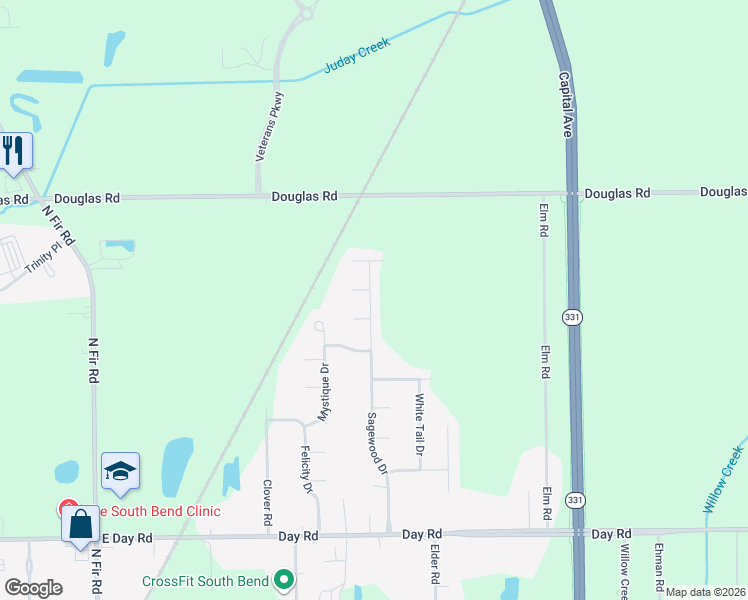 map of restaurants, bars, coffee shops, grocery stores, and more near 54228 Sagewood Dr in Mishawaka
