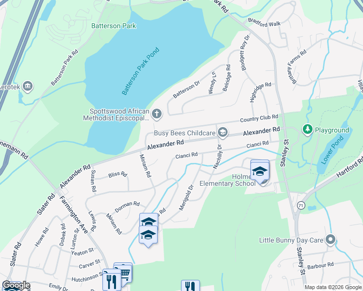 map of restaurants, bars, coffee shops, grocery stores, and more near 229 Cianci Road in New Britain