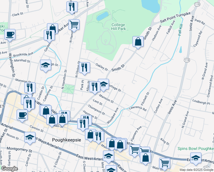 map of restaurants, bars, coffee shops, grocery stores, and more near 4 Dutcher Place in Poughkeepsie