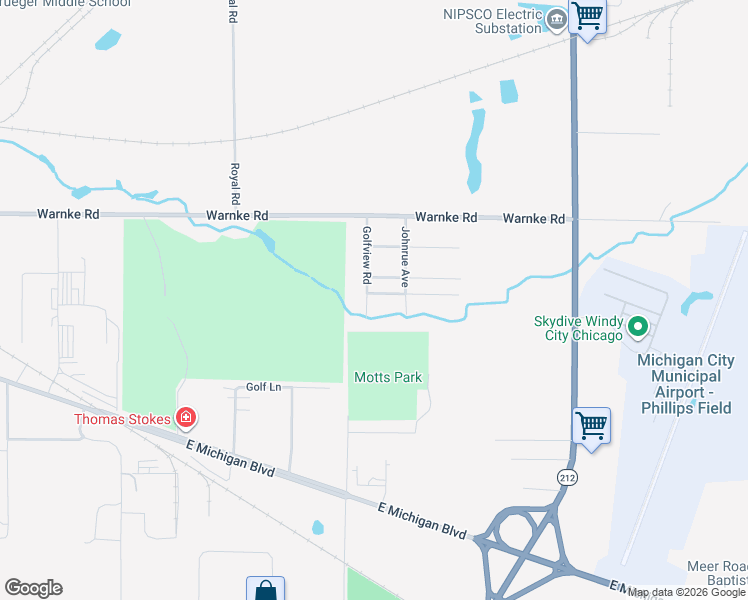 map of restaurants, bars, coffee shops, grocery stores, and more near 315 Golfview Road in Michigan City