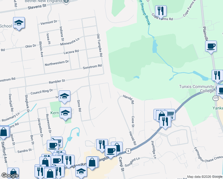 map of restaurants, bars, coffee shops, grocery stores, and more near 386 Ivy Drive in Bristol