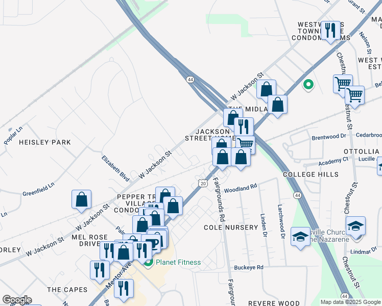 map of restaurants, bars, coffee shops, grocery stores, and more near 102 Corwin Drive in Painesville