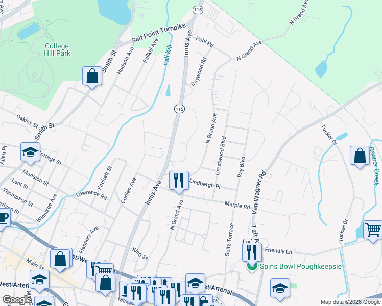 map of restaurants, bars, coffee shops, grocery stores, and more near 30 Jackman Drive in Poughkeepsie
