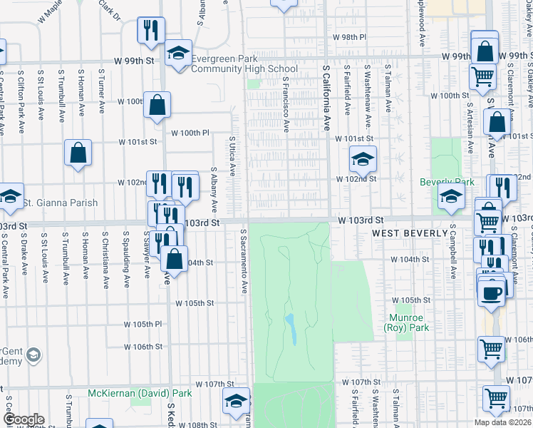 map of restaurants, bars, coffee shops, grocery stores, and more near in Chicago