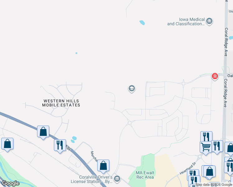 map of restaurants, bars, coffee shops, grocery stores, and more near Jones Boulevard in Coralville