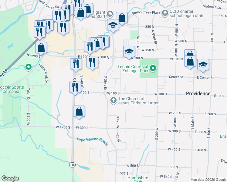 map of restaurants, bars, coffee shops, grocery stores, and more near 452 West 85 South in Providence