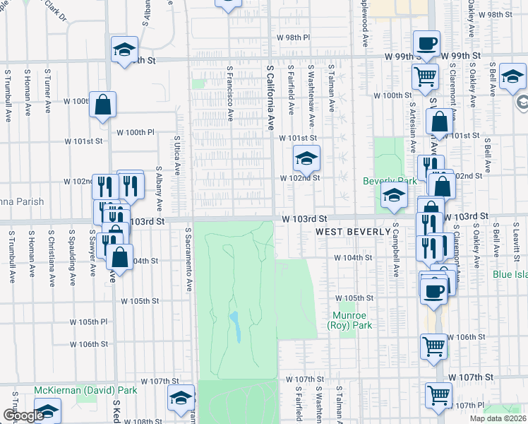 map of restaurants, bars, coffee shops, grocery stores, and more near in Chicago
