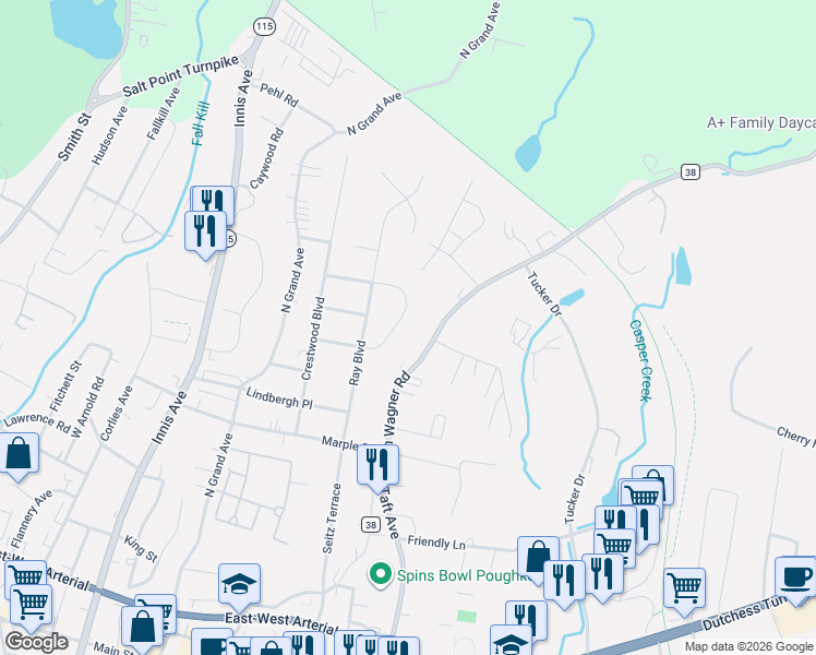 map of restaurants, bars, coffee shops, grocery stores, and more near 18 Johns Boulevard in Arlington
