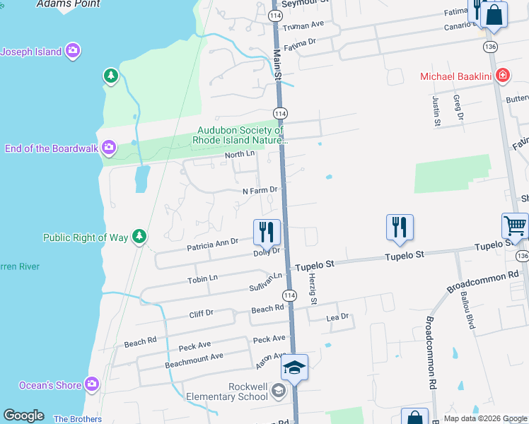 map of restaurants, bars, coffee shops, grocery stores, and more near 7 Patricia Ann Drive in Bristol
