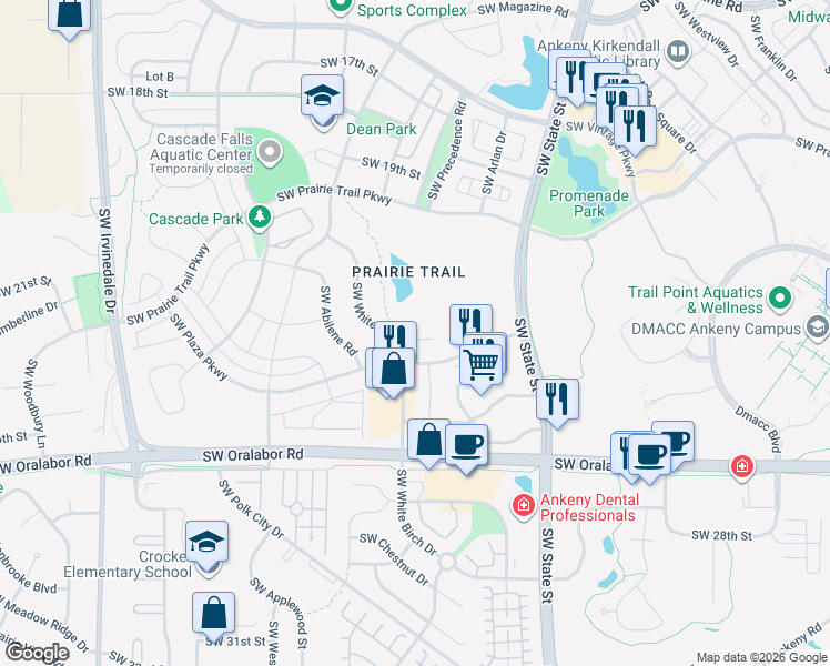 map of restaurants, bars, coffee shops, grocery stores, and more near 2016 Southwest Chautauqua Lane in Ankeny