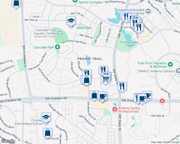 map of restaurants, bars, coffee shops, grocery stores, and more near 2016 Southwest Chautauqua Lane in Ankeny