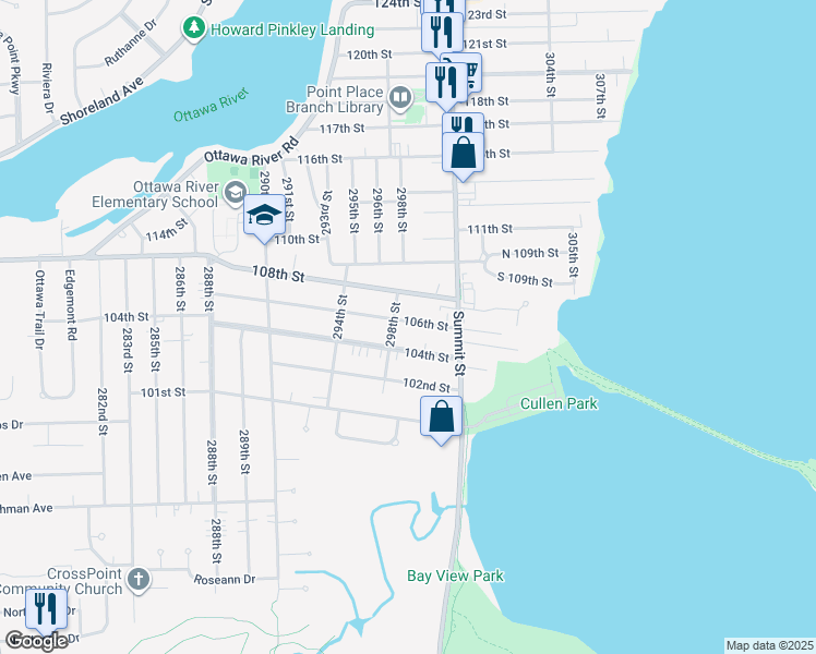 map of restaurants, bars, coffee shops, grocery stores, and more near 2702 108th Street in Toledo