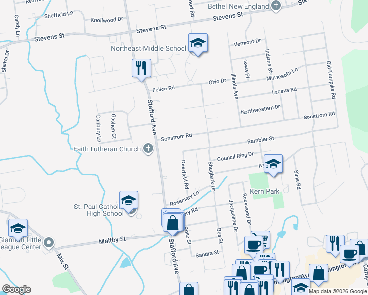map of restaurants, bars, coffee shops, grocery stores, and more near 70 Sonstrom Road in Bristol