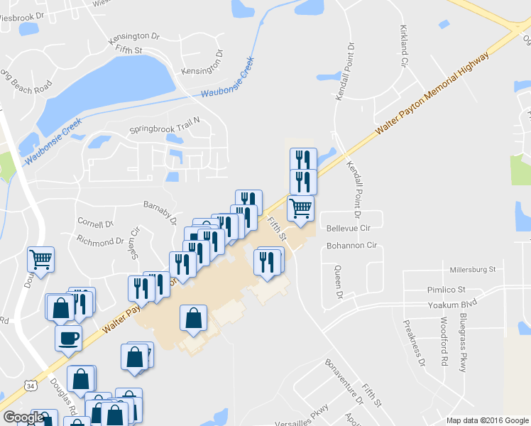 map of restaurants, bars, coffee shops, grocery stores, and more near 5th St in Oswego