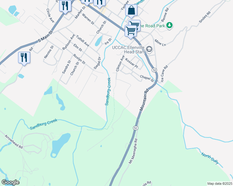 map of restaurants, bars, coffee shops, grocery stores, and more near 5 Pine Street in Ellenville