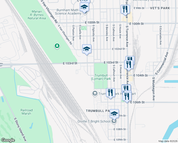 map of restaurants, bars, coffee shops, grocery stores, and more near 10317 South Crandon Avenue in Chicago