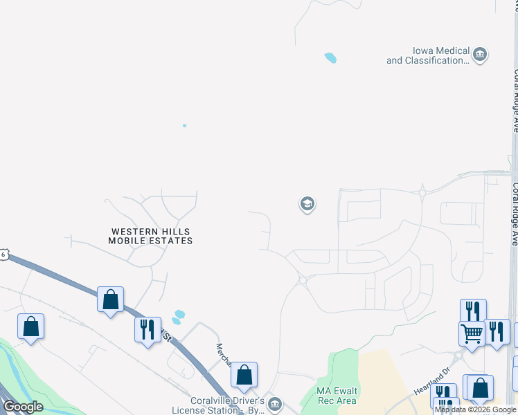 map of restaurants, bars, coffee shops, grocery stores, and more near 3701 2nd Street in Coralville