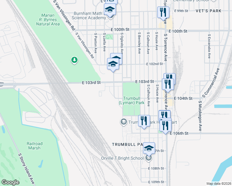 map of restaurants, bars, coffee shops, grocery stores, and more near 10317 South Crandon Avenue in Chicago