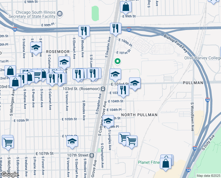 map of restaurants, bars, coffee shops, grocery stores, and more near in Chicago