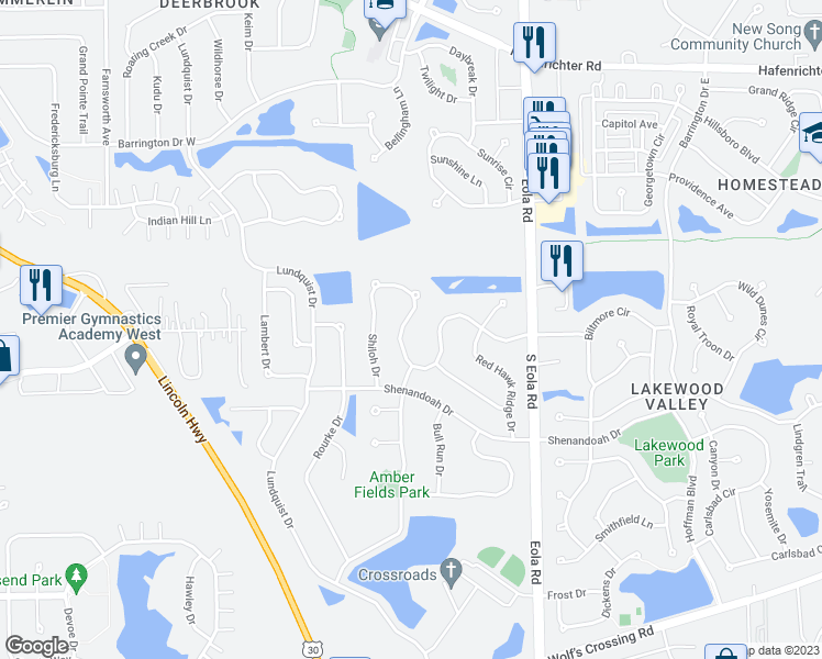map of restaurants, bars, coffee shops, grocery stores, and more near 2310 Shiloh Drive in Aurora