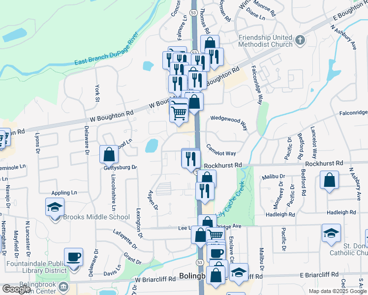 map of restaurants, bars, coffee shops, grocery stores, and more near 335 Grand Canyon Drive in Bolingbrook