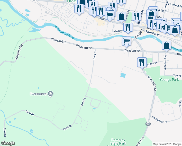 map of restaurants, bars, coffee shops, grocery stores, and more near 115 Card Street in Windham