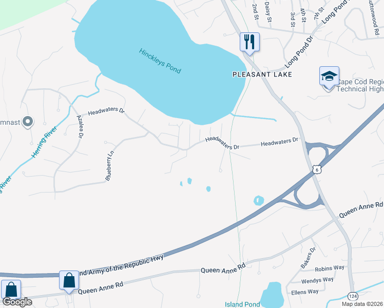 map of restaurants, bars, coffee shops, grocery stores, and more near 2 Elizabeth Road in Harwich