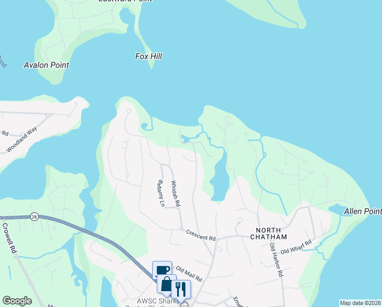 map of restaurants, bars, coffee shops, grocery stores, and more near 186 Kendrick Road in Chatham