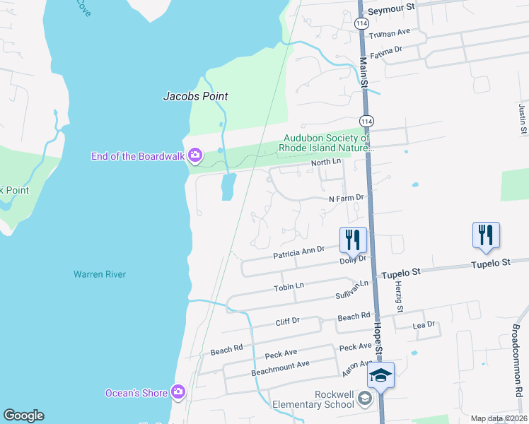 map of restaurants, bars, coffee shops, grocery stores, and more near 4 Sea Breeze Lane in Bristol