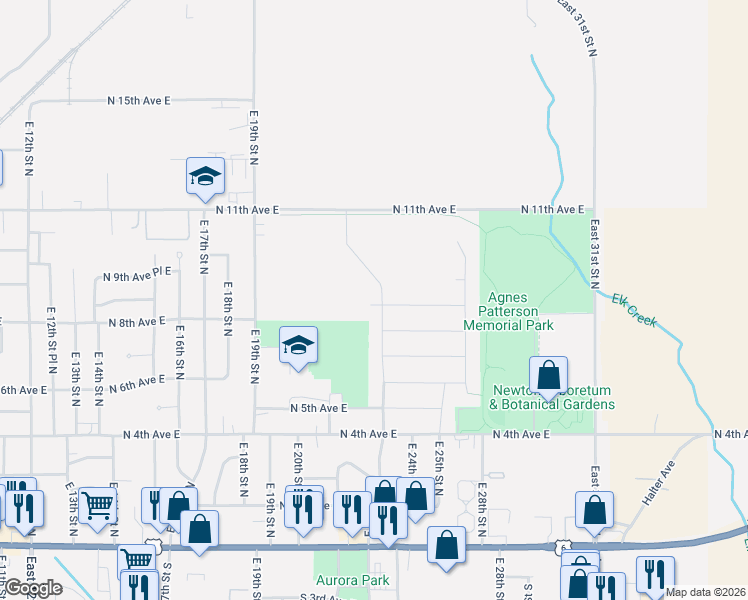 map of restaurants, bars, coffee shops, grocery stores, and more near 2300 North 7th Avenue Place East in Newton