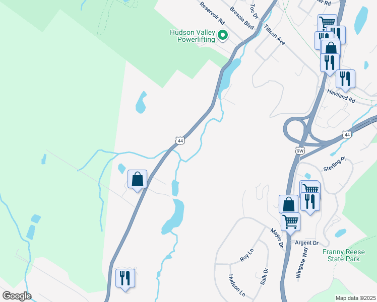map of restaurants, bars, coffee shops, grocery stores, and more near 210 Vineyard Avenue in Highland