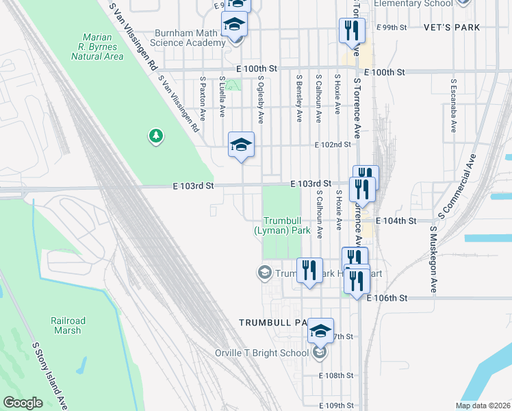 map of restaurants, bars, coffee shops, grocery stores, and more near 10314 South Oglesby Avenue in Chicago