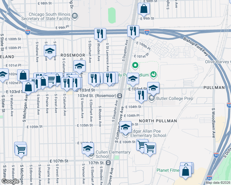 map of restaurants, bars, coffee shops, grocery stores, and more near in Chicago