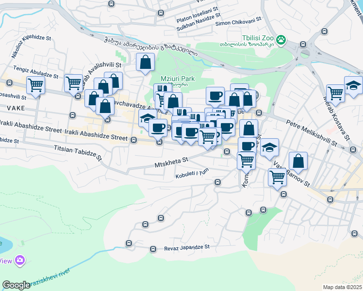 map of restaurants, bars, coffee shops, grocery stores, and more near 88 Zakaria Paliashvili Street in T'bilisi