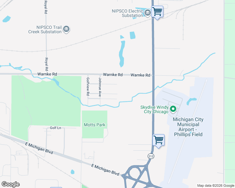 map of restaurants, bars, coffee shops, grocery stores, and more near 398 Woodsview Street in Michigan City
