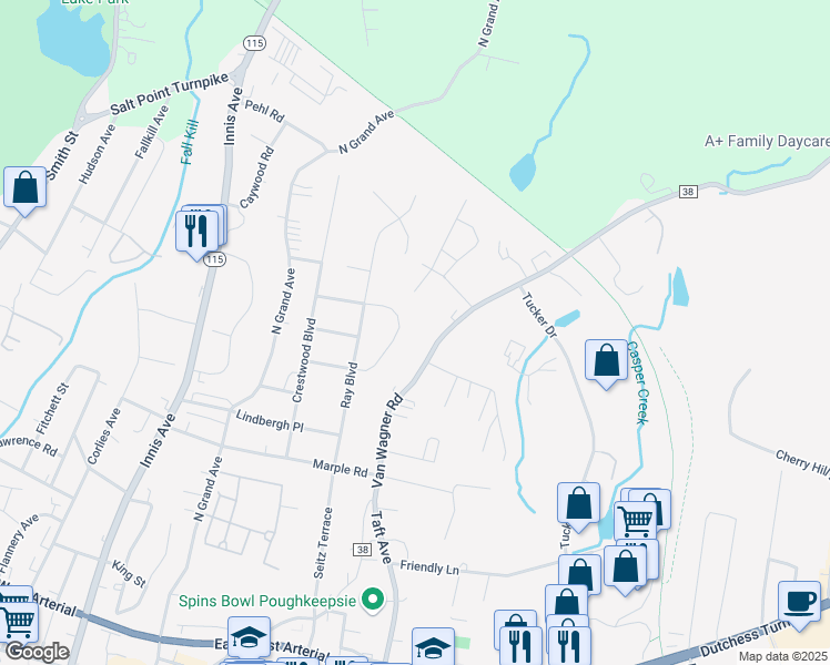 map of restaurants, bars, coffee shops, grocery stores, and more near 28 Johns Boulevard in Poughkeepsie