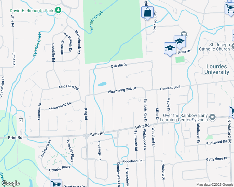 map of restaurants, bars, coffee shops, grocery stores, and more near 7306 Whispering Oak Drive in Sylvania