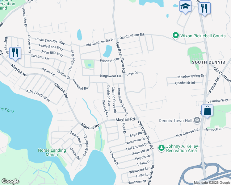 map of restaurants, bars, coffee shops, grocery stores, and more near 42 Davidson Avenue in Dennis