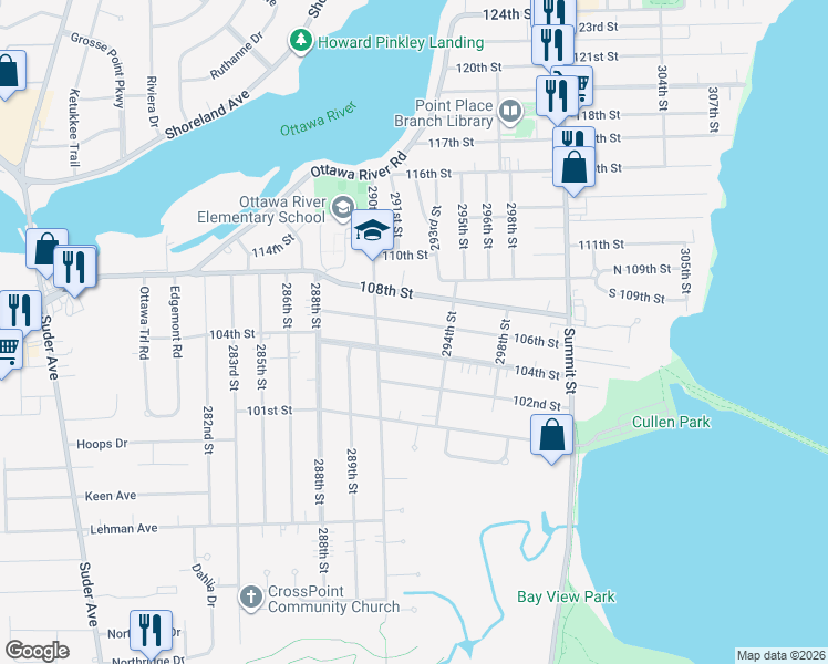 map of restaurants, bars, coffee shops, grocery stores, and more near 2518 106th Street in Toledo